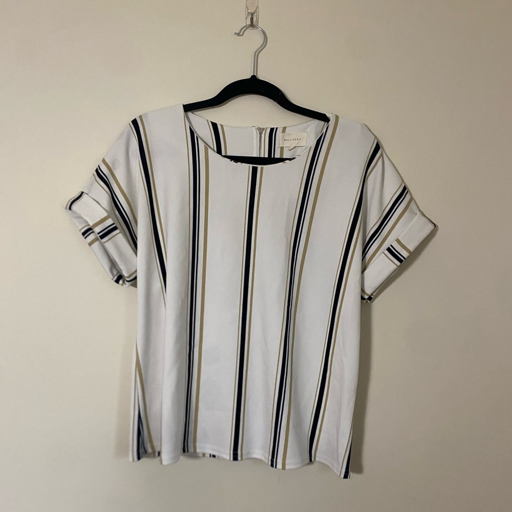 Melloday White Striped Blouse